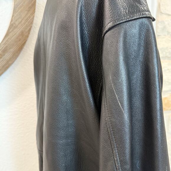 Vintage Eddie Bauer Leather Bomber Jacket Black Medium + Harley Davidson Pin - Picture 13 of 15